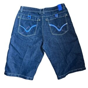 VTG‎ Y2K Most OFCL Seven Baggy Men Denim Shorts blue accent Stitching size 38
